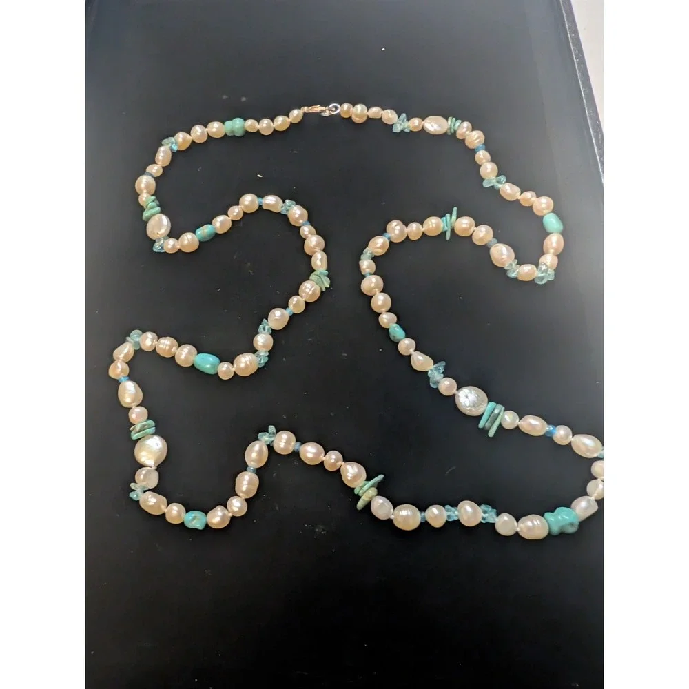 Faux Aquamarine Fresh Water Pearl Turquoise Necklace Siren Mermaid Core Statemen